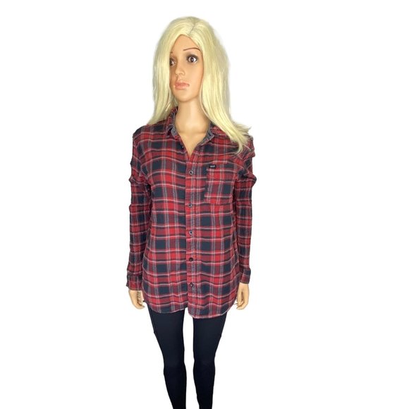 Vans Women's Plaid Flannel Long Sleeve Shirt Red Gray Black Size M - Picture 12 of 16